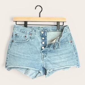 Levi's 501 High Rise Denim Shorts Sz W27 Light Wash Button Fly Raw Hem Cutoff
